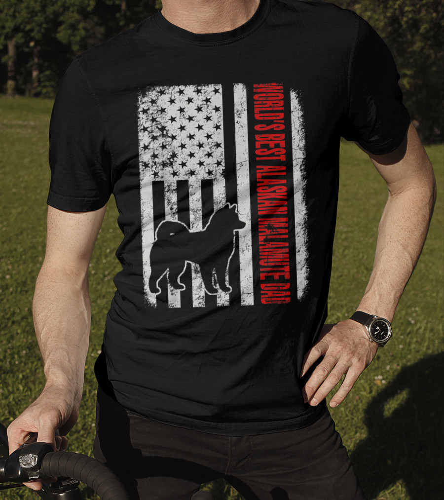 World's Best Alaskan Malamute Dad American Flag T-Shirt