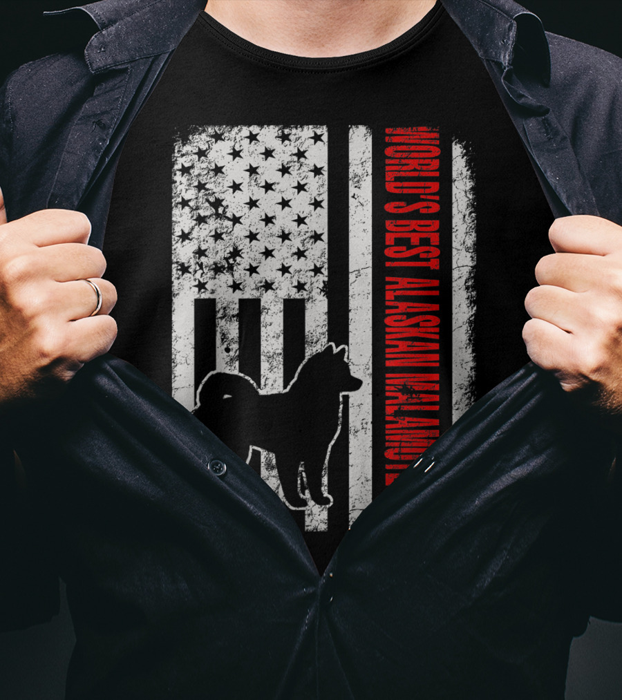 World's Best Alaskan Malamute Dad American Flag T-Shirt