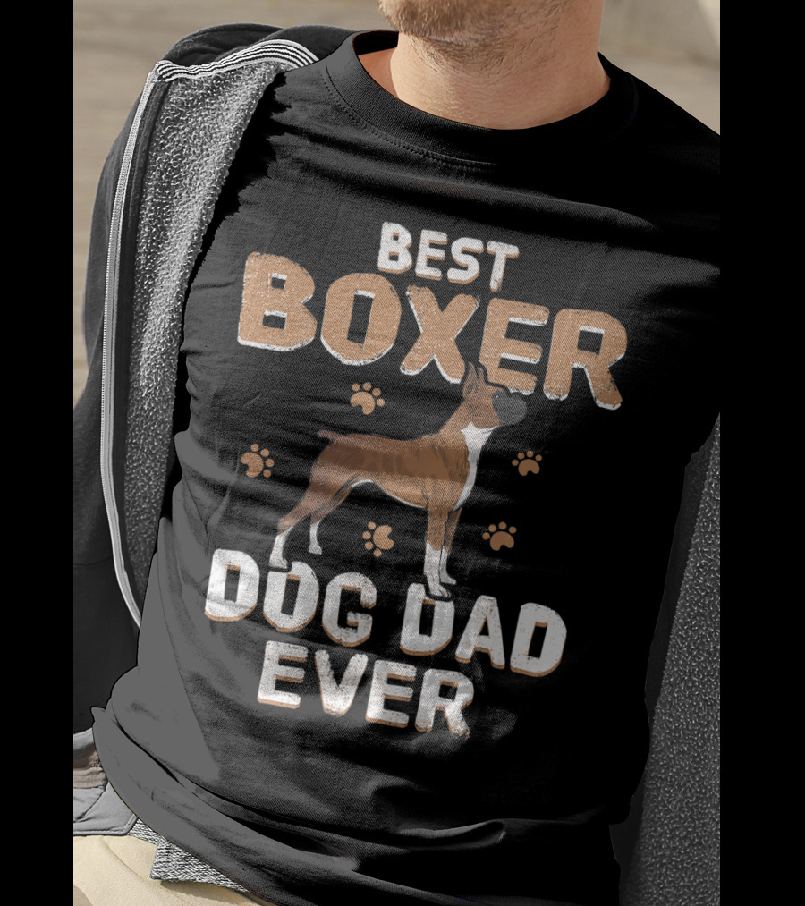Best Boxer Dog Dad Ever Father's Day With Paw Prints For Dog Lovers T-Shirt