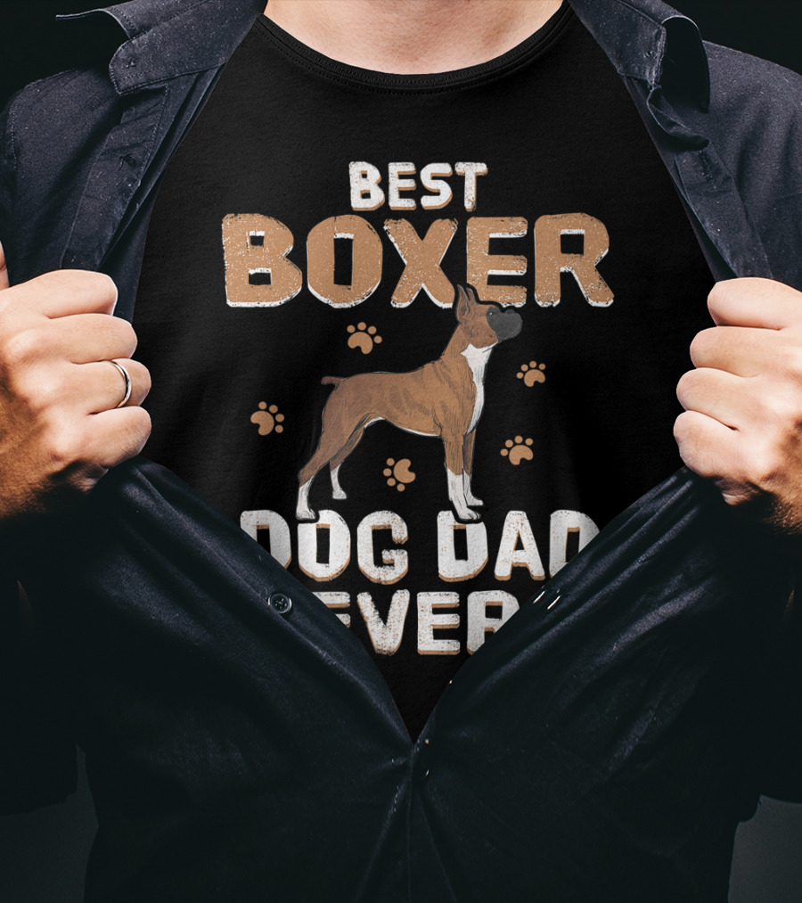 Best Boxer Dog Dad Ever Father's Day With Paw Prints For Dog Lovers T-Shirt