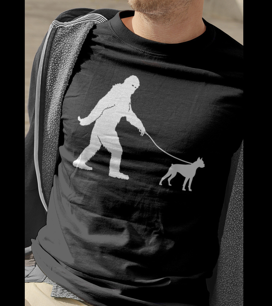 Bigfoot Sasquatch Walking Boxer Dog Lovers T-Shirt