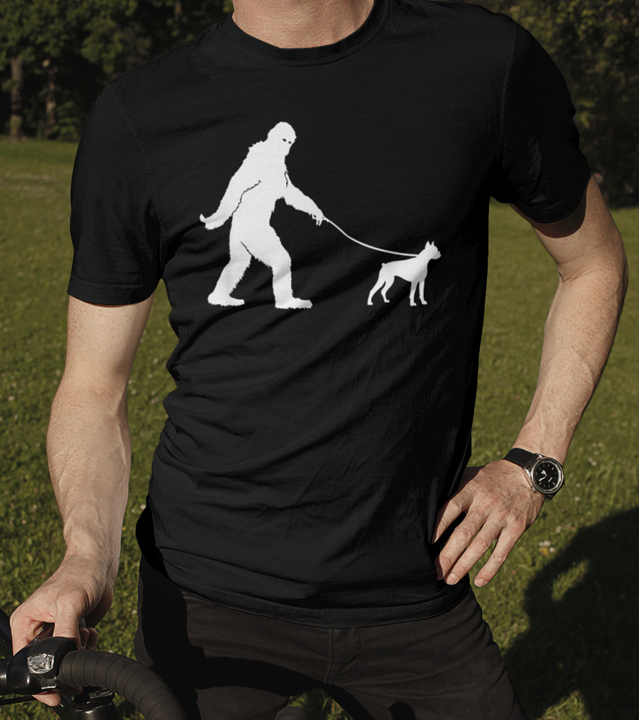 Bigfoot Sasquatch Walking Boxer Dog Lovers T-Shirt