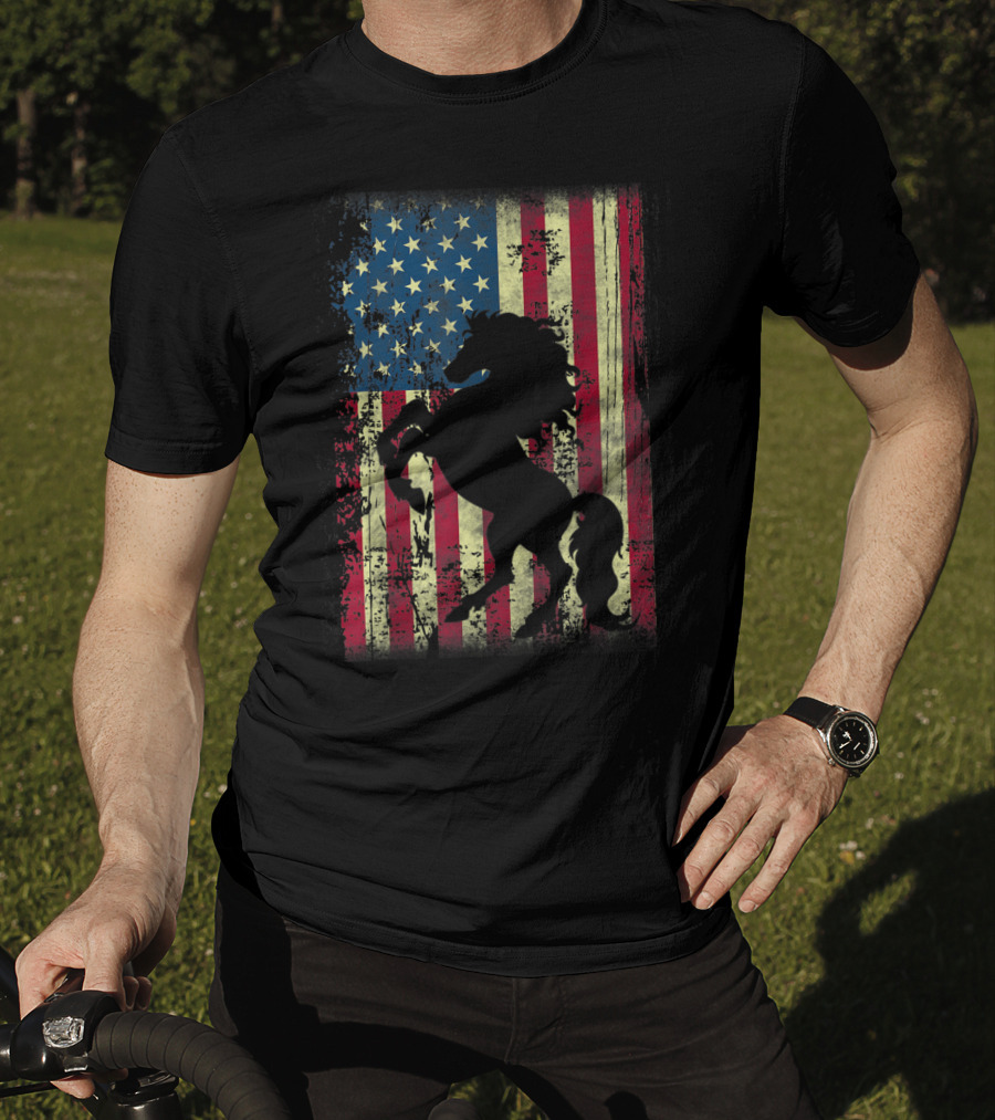 USA Patriotic Horse And American Flag T-Shirt