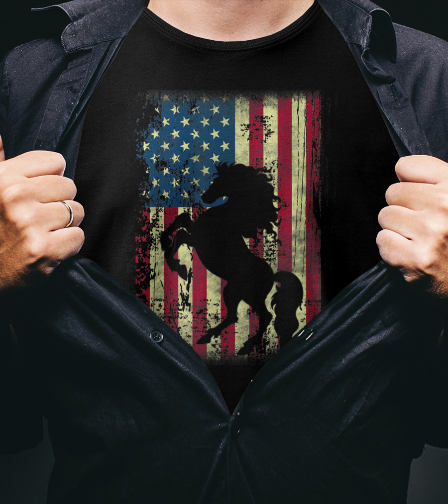 USA Patriotic Horse And American Flag T-Shirt