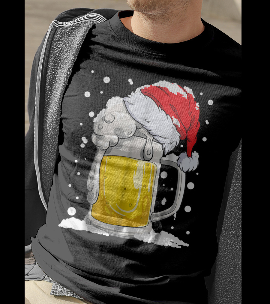 Beer Christmas Santa Hat Xmas Snow Men Mug T-Shirt