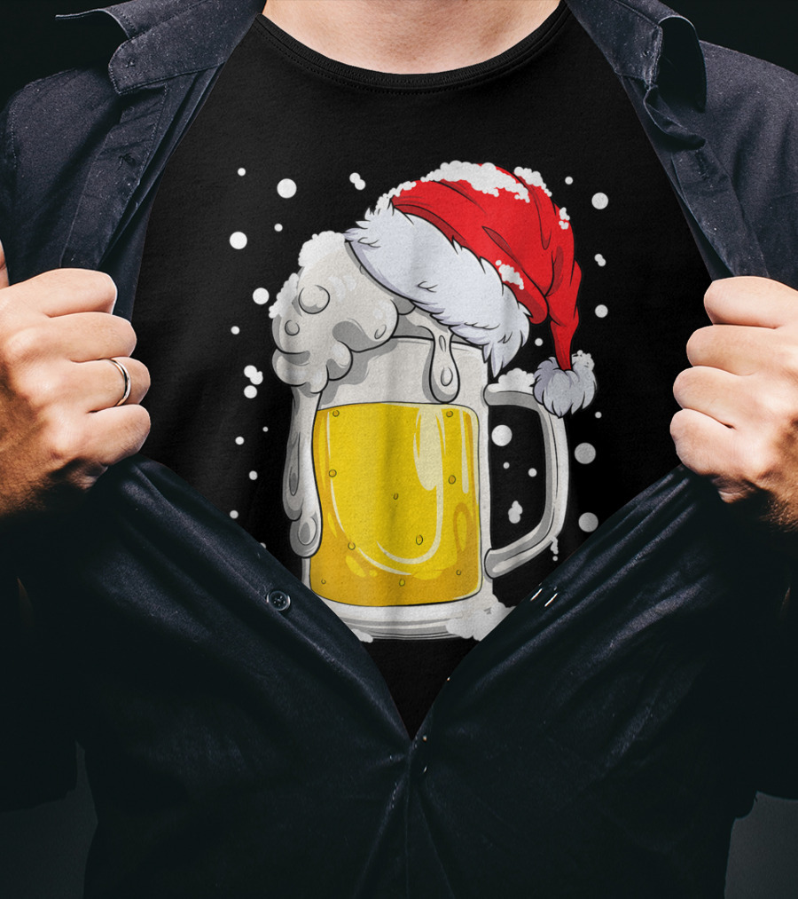 Beer Christmas Santa Hat Xmas Snow Men Mug T-Shirt