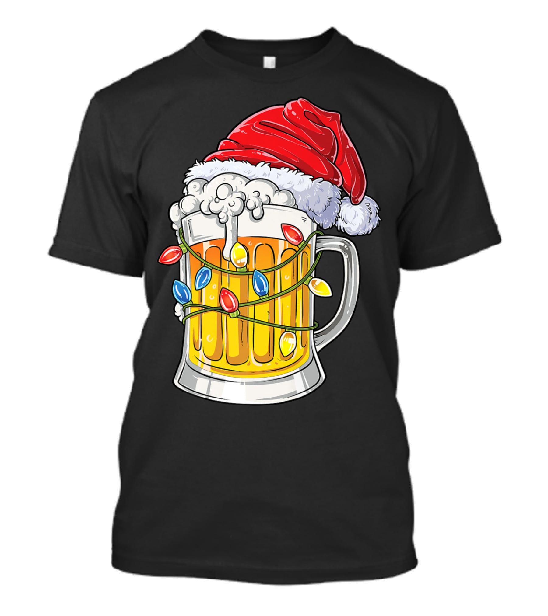Beer Santa Hat Christmas Lights Holiday Cheer T-Shirt