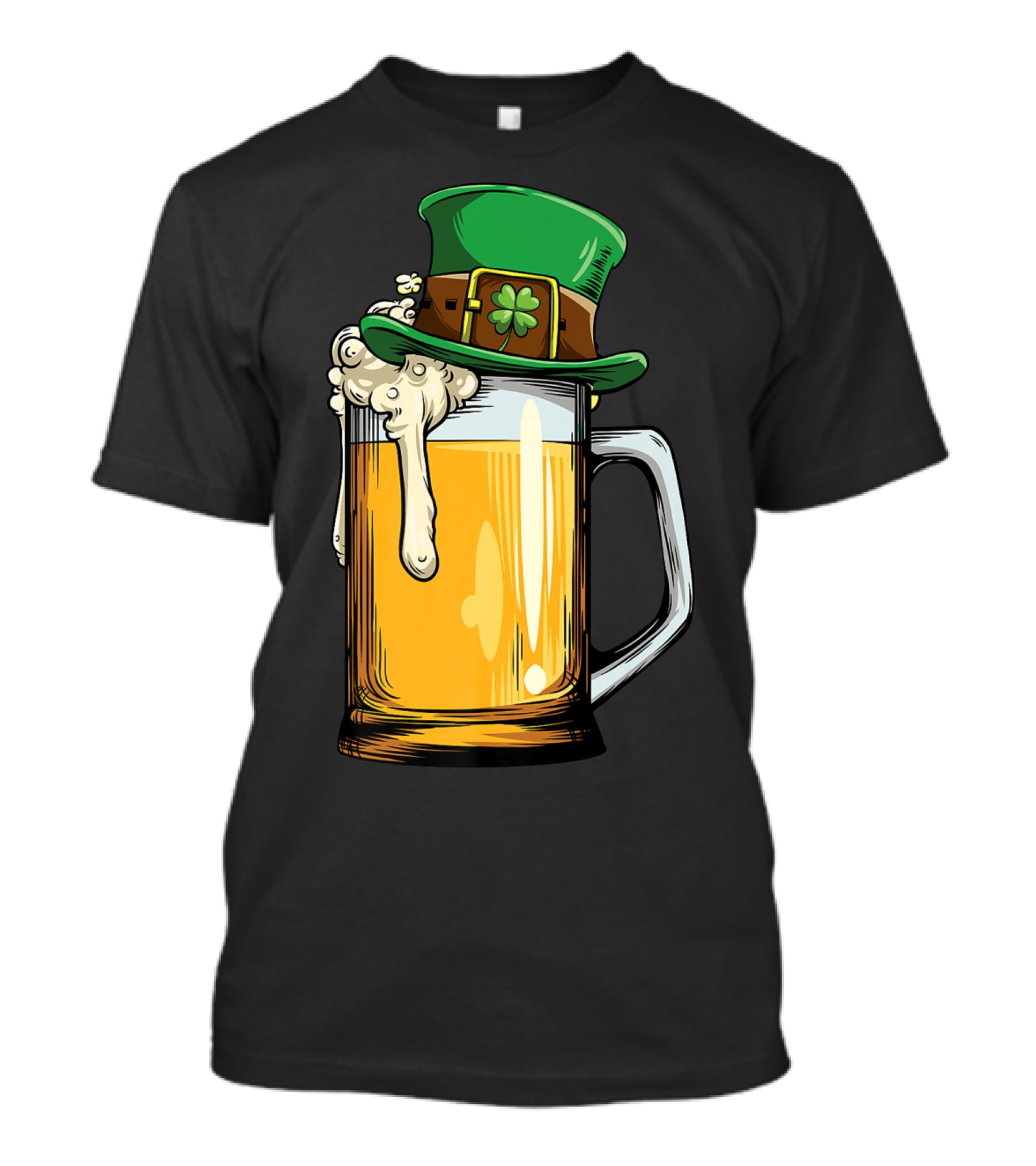 Leprechaun Hat Overflowing Beer Mug With Shamrock Foam T-Shirt