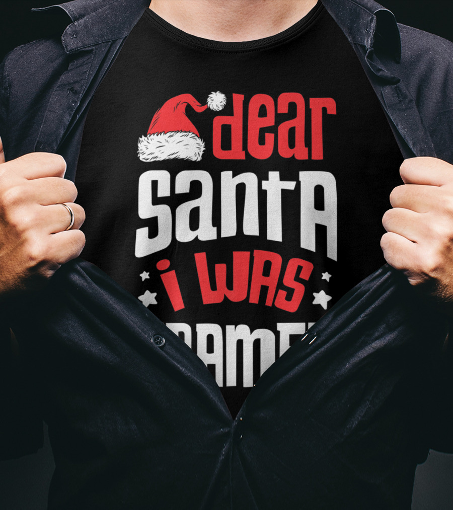 Dear Santa I Was Framed Christmas Baby Boys Funny Quote With Santa Hat T-Shirt