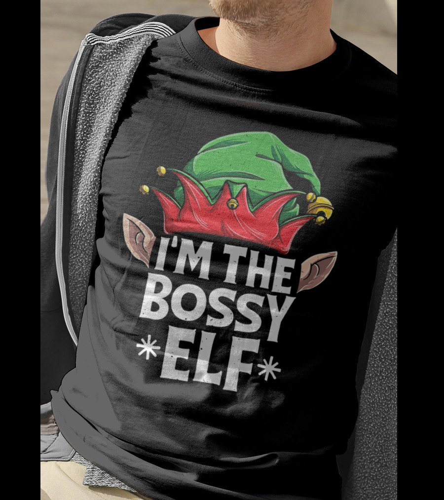 I'm The Bossy Elf Christmas Family Matching Jingle Hat Ears T-Shirt