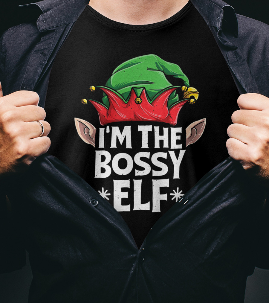 I'm The Bossy Elf Christmas Family Matching Jingle Hat Ears T-Shirt