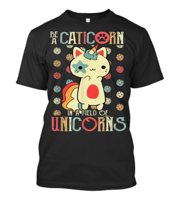 Be A Caticorn In A Field Of Unicorns Caticorn Pawprint Dotted Background T-Shirt