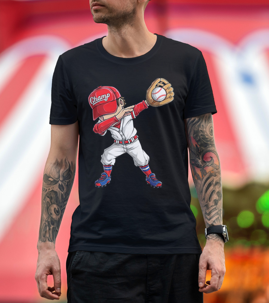 Baseball Player Dabbing Dance Champ Hat Gloves Funny Dab T-Shirt