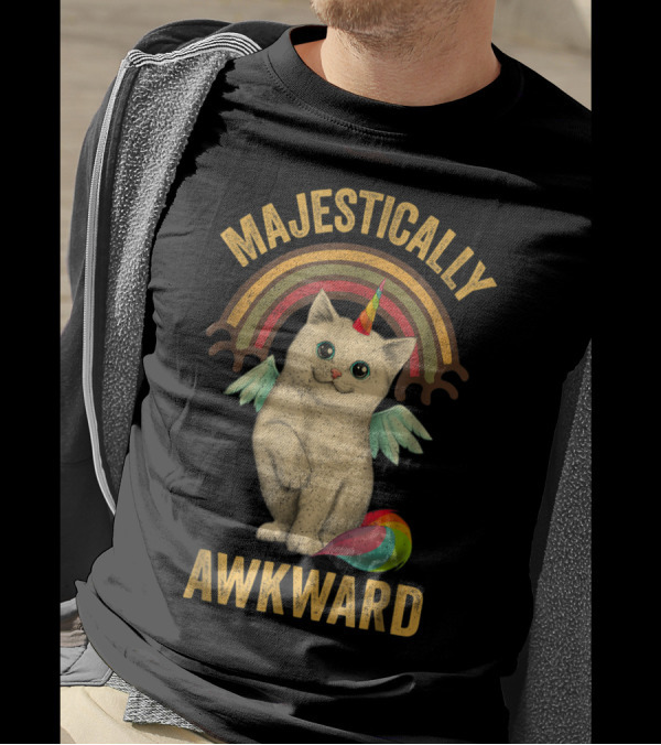 Majestically Awkward Caticorn Cat With Rainbow Wings T-Shirt
