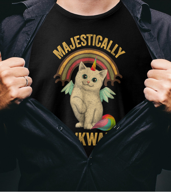Majestically Awkward Caticorn Cat With Rainbow Wings T-Shirt