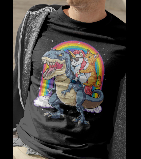 Cat Unicorn Dinosaur Rex Kitten Lover Space Rainbow T-Shirt