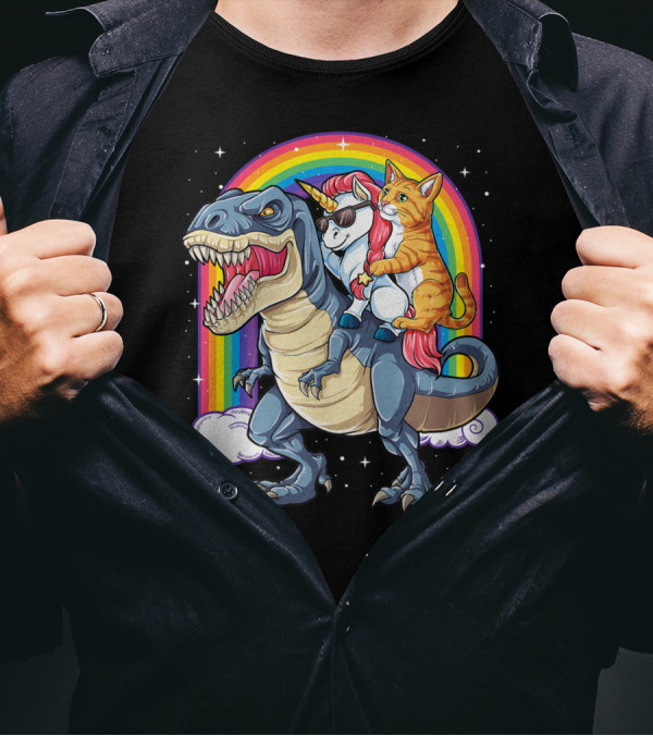 Cat Unicorn Dinosaur Rex Kitten Lover Space Rainbow T-Shirt