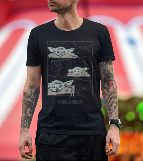 Premium T-Shirt: Star Wars The Mandalorian The Child Protect Attack Snack T-Shirt Star Wars The Mandalorian The Child Protect Attack Snack T-Shirt
