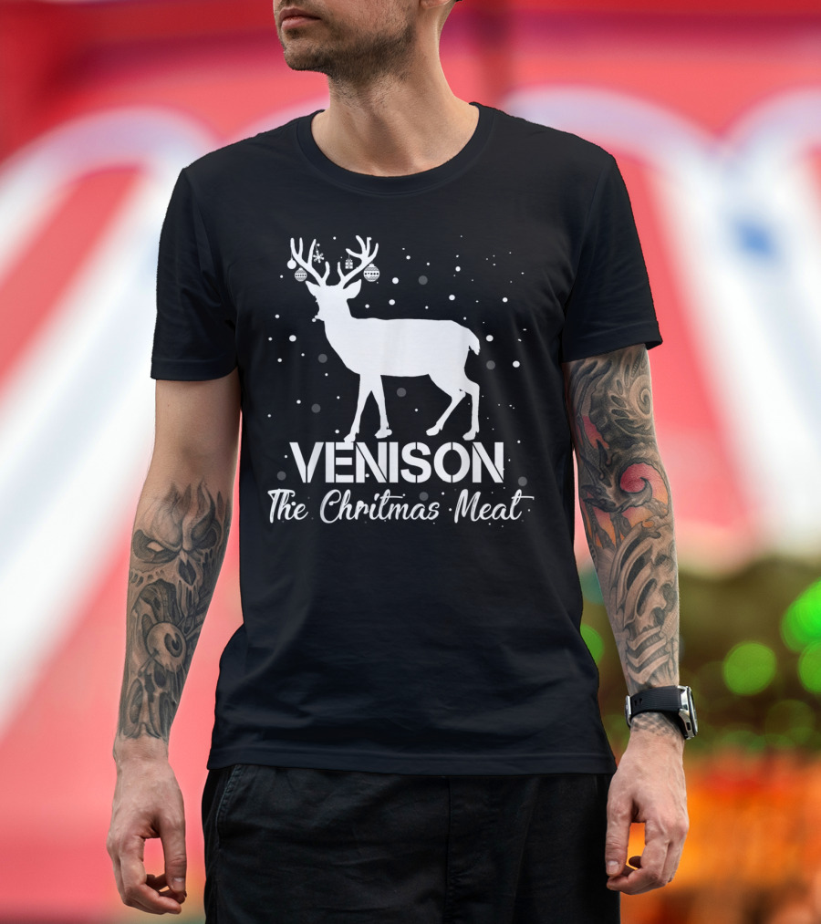 Venison Christmas Meat Deer with Ornaments Snowflakes T-Shirt