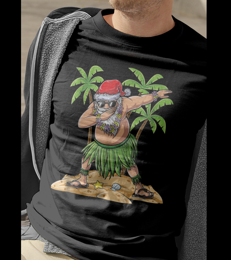 Dabbing Santa Christmas In July Kids Hawaiian Palm Trees Beach Holiday T-Shirt