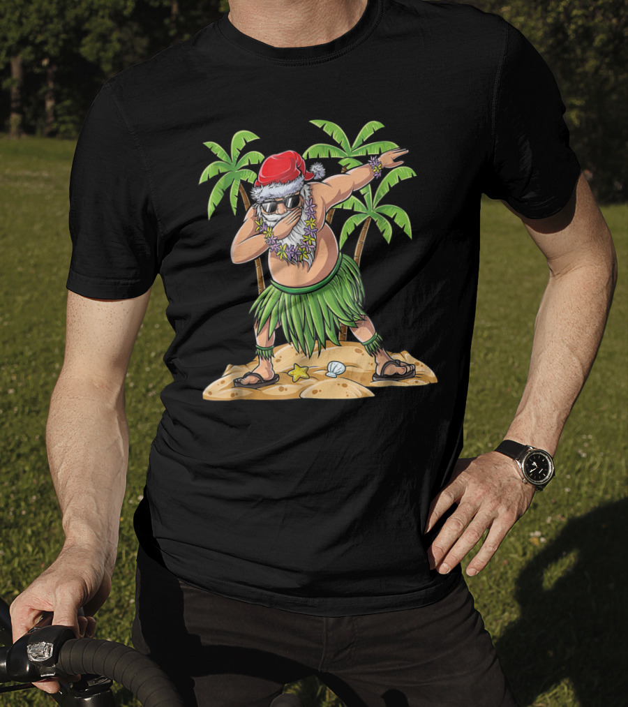 Dabbing Santa Christmas In July Kids Hawaiian Palm Trees Beach Holiday T-Shirt