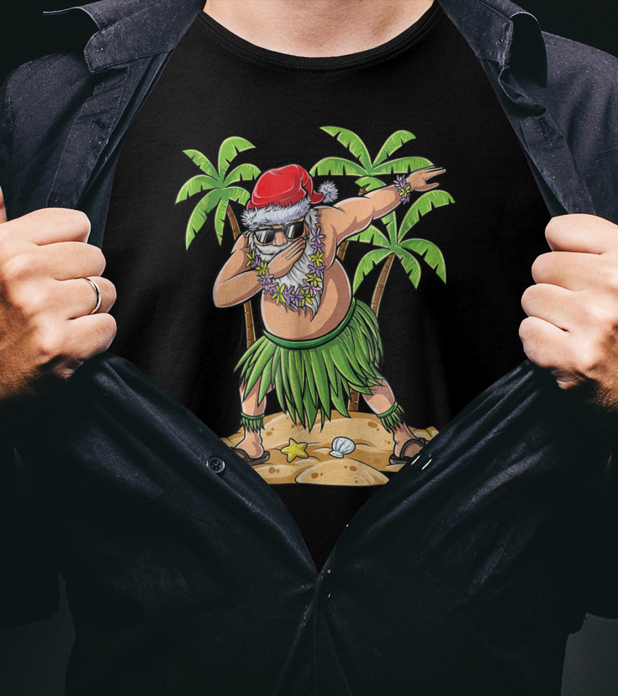Dabbing Santa Christmas In July Kids Hawaiian Palm Trees Beach Holiday T-Shirt