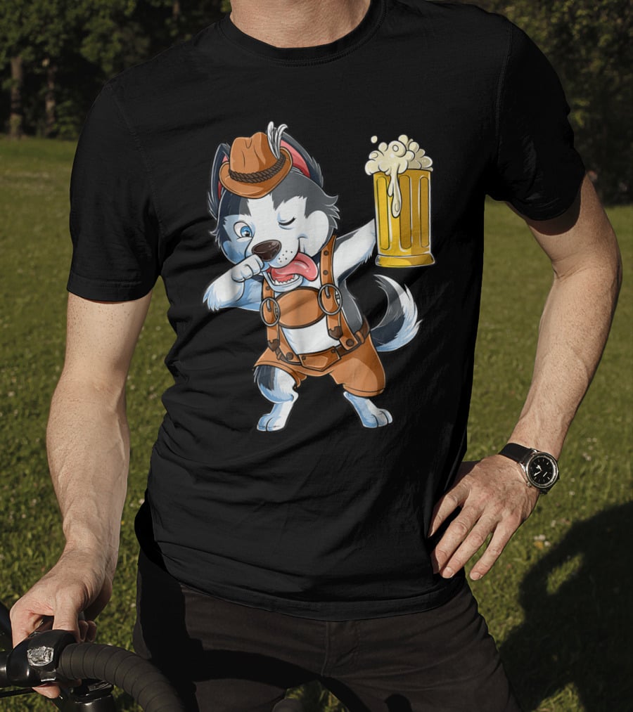 Dabbing Siberian Husky Oktoberfest Lederhosen Beer Mug T-Shirt