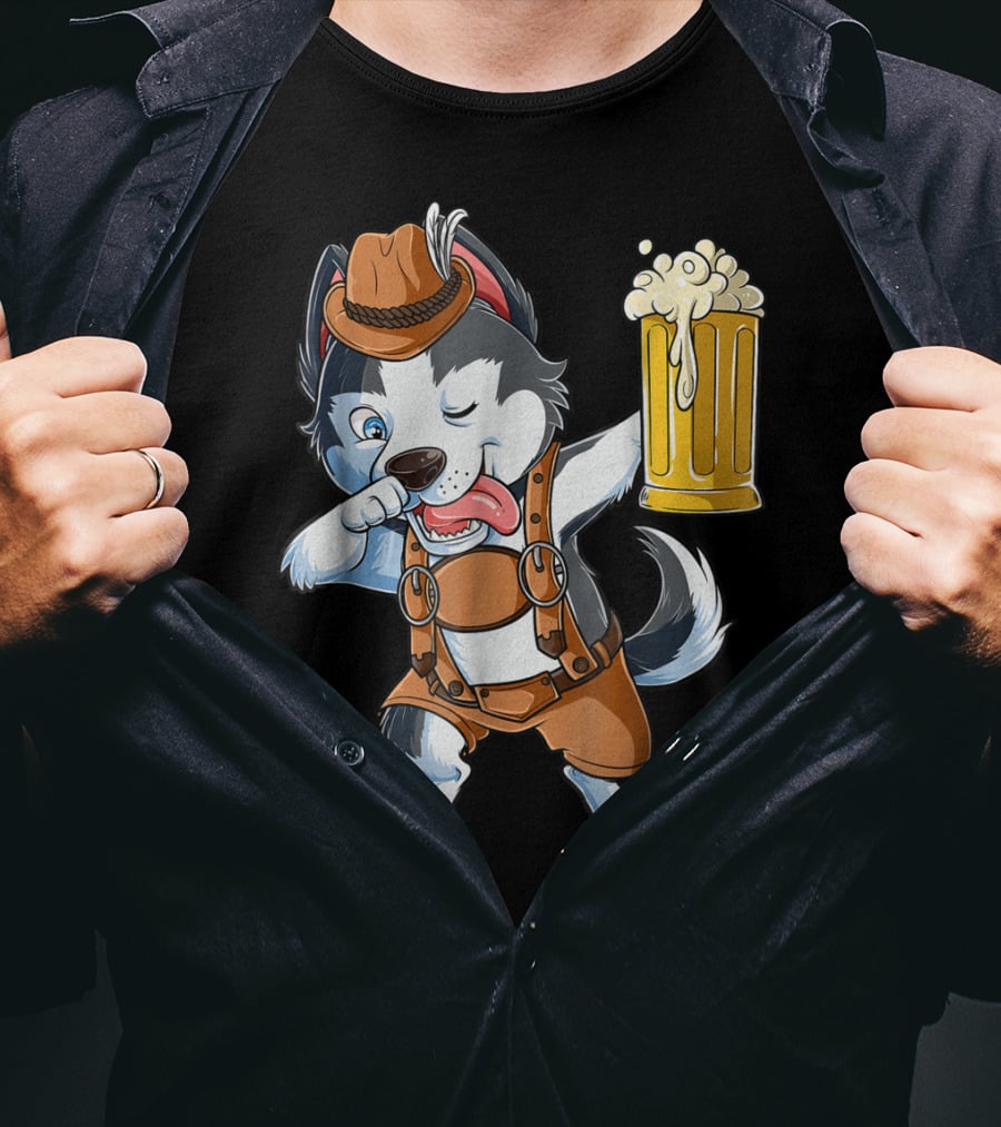 Dabbing Siberian Husky Oktoberfest Lederhosen Beer Mug T-Shirt
