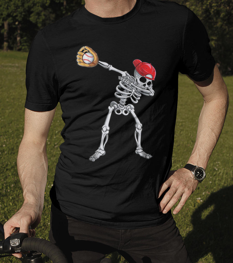 Dabbing Skeleton With Baseball Glove And Cap T-Shirt