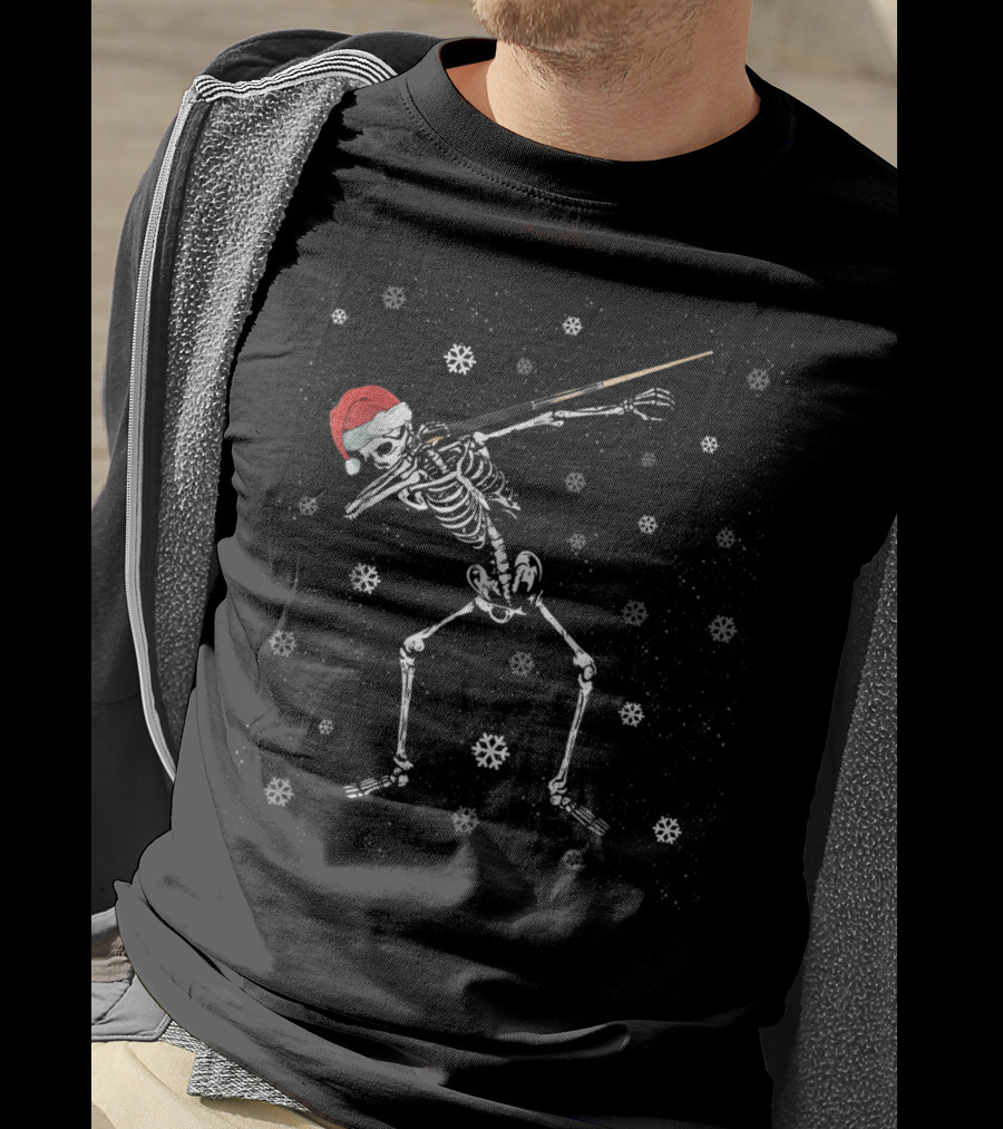 Santa Hat Dabbing Skeleton Billiards Snowflakes T-Shirt