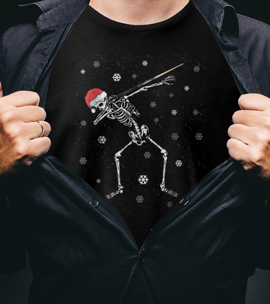Santa Hat Dabbing Skeleton Billiards Snowflakes T-Shirt