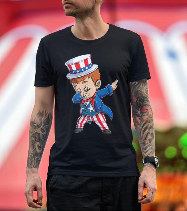 Premium T-Shirt: Dabbing Uncle Sam Boy 4th of July Celebration Cartoon Character T-Shirt Dabbing Uncle Sam Boy 4th of July Celebration Cartoon Character T-Shirt