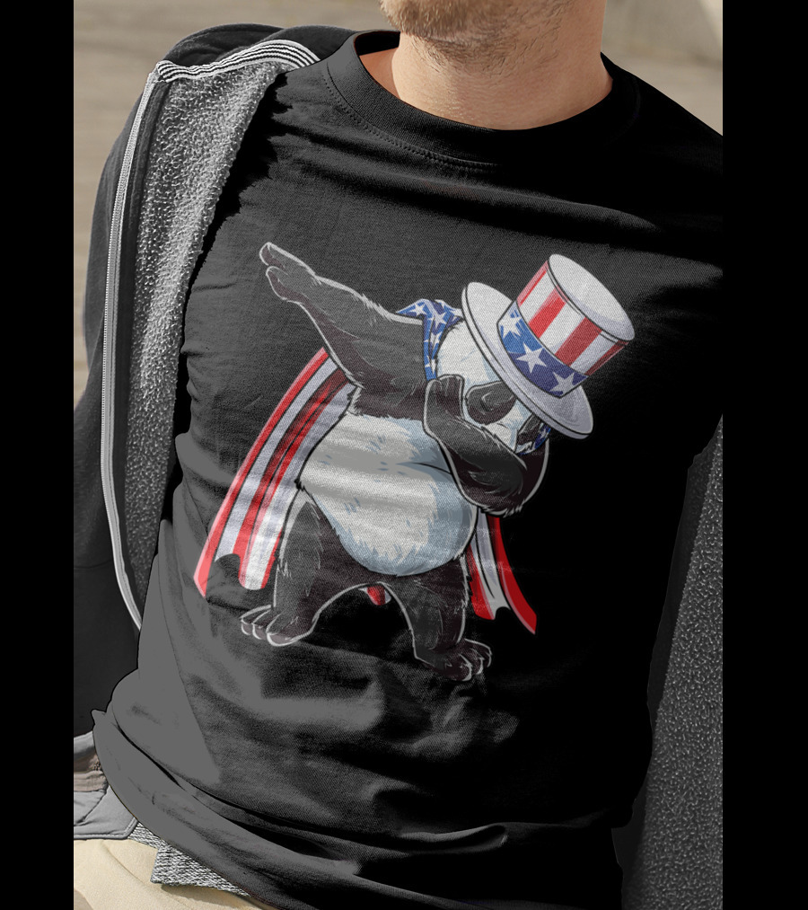 Dabbing Uncle Sam Panda Fourth Of July Red White And Blue Cape T-Shirt