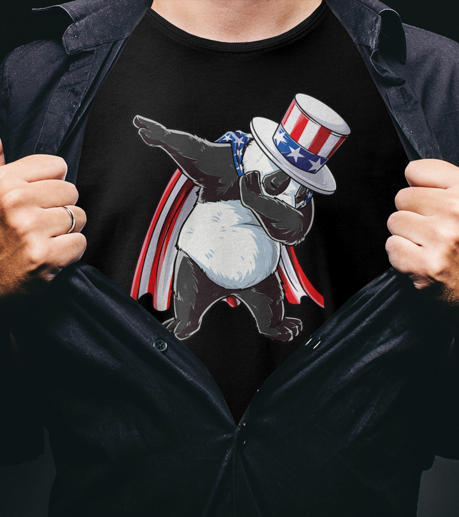 Dabbing Uncle Sam Panda Fourth Of July Red White And Blue Cape T-Shirt