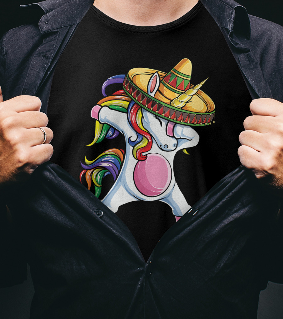 Dabbing Unicorn Rainbow Sombrero Cinco De Mayo T-Shirt