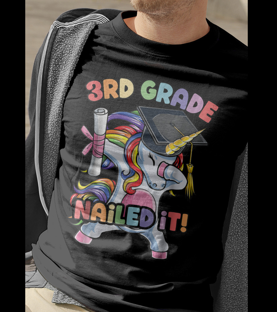 3rd Grade Nailed It Dabbing Unicorn Graduation Girls T-Shirt