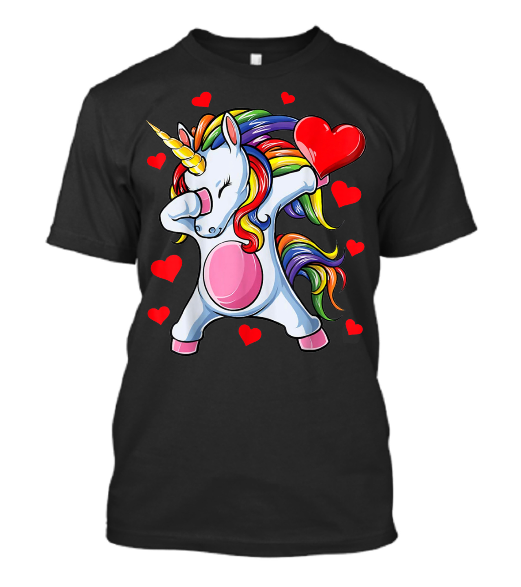 Valentines Day Dabbing Unicorn With Heart Girls T-Shirt