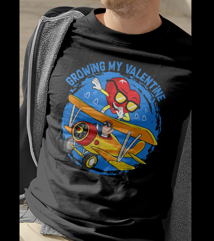 Growing My Valentine Heart Airplane Dabbing Valentine's T-Shirt