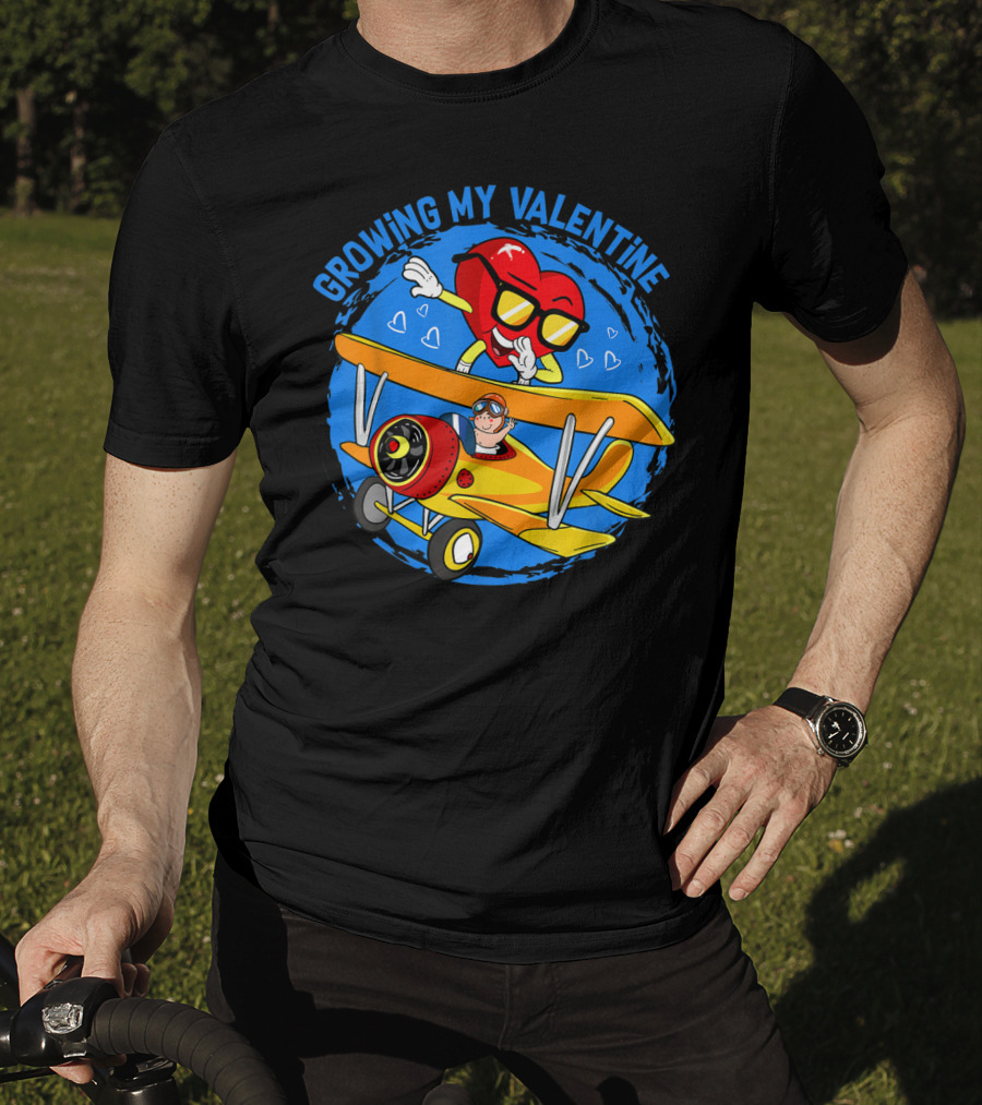 Growing My Valentine Heart Airplane Dabbing Valentine's T-Shirt