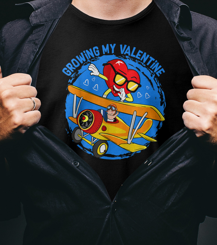 Growing My Valentine Heart Airplane Dabbing Valentine's T-Shirt