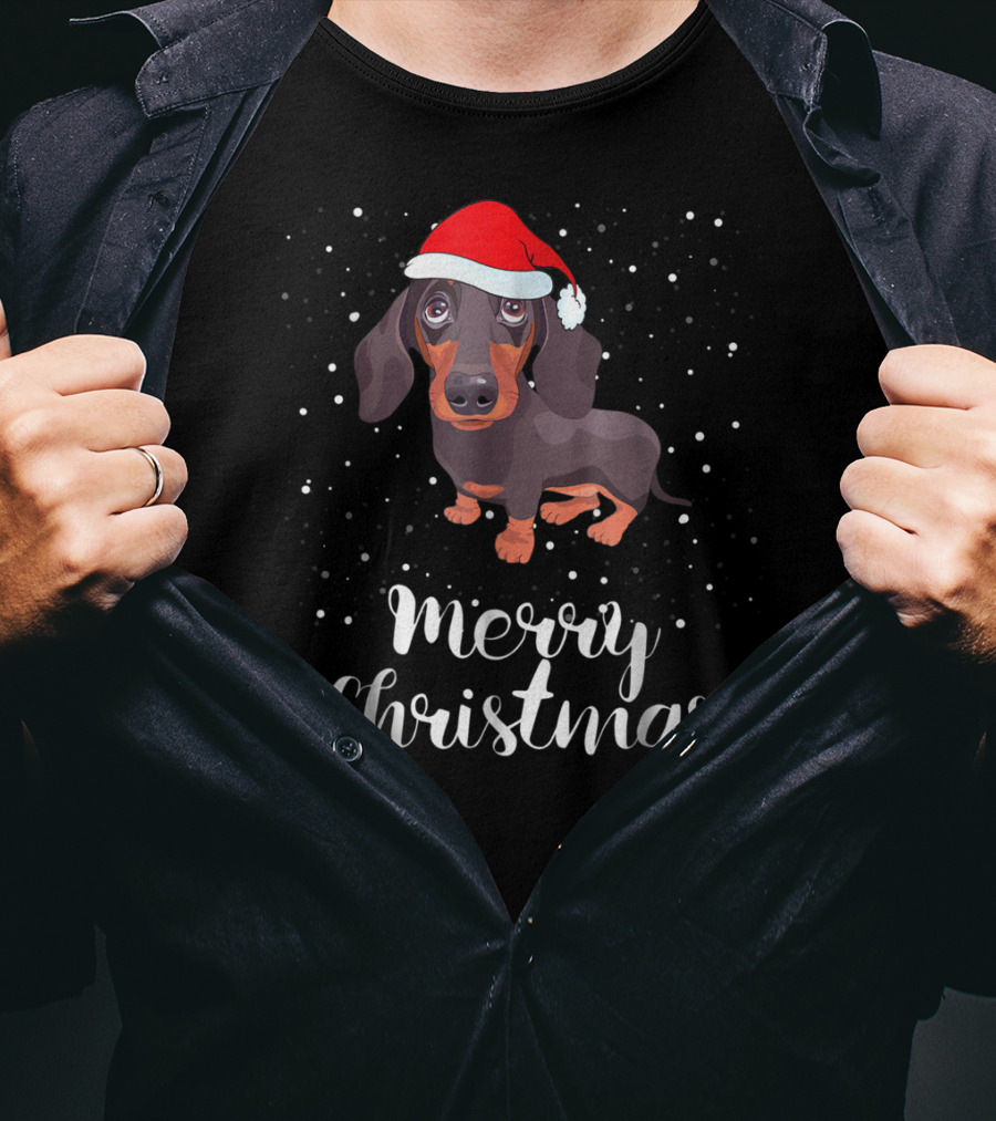 Merry Christmas Dachshund Santa Hat Family Matching Group T-Shirt