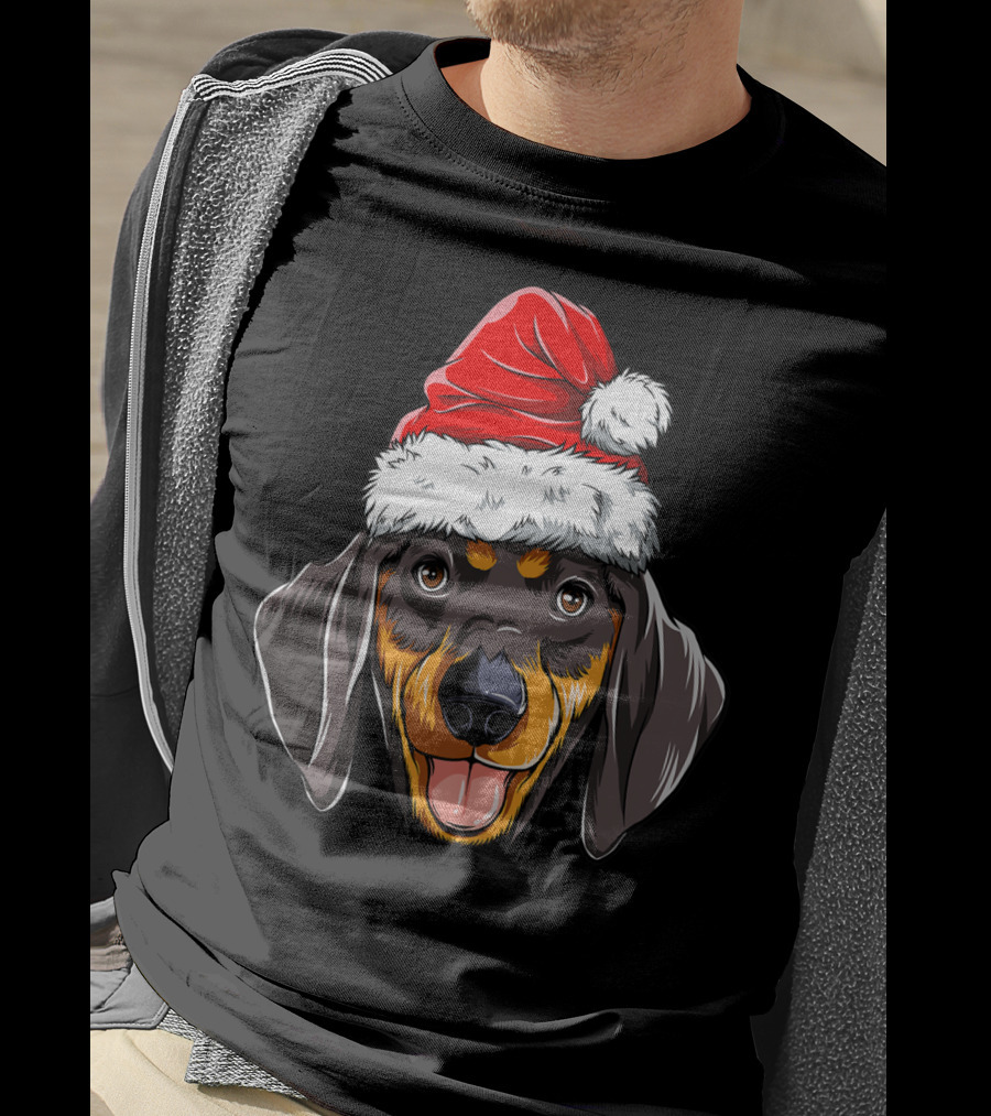 Dachshund Santa Christmas Kids Xmas Holiday Dog Cute Pup Festive Hat T-Shirt
