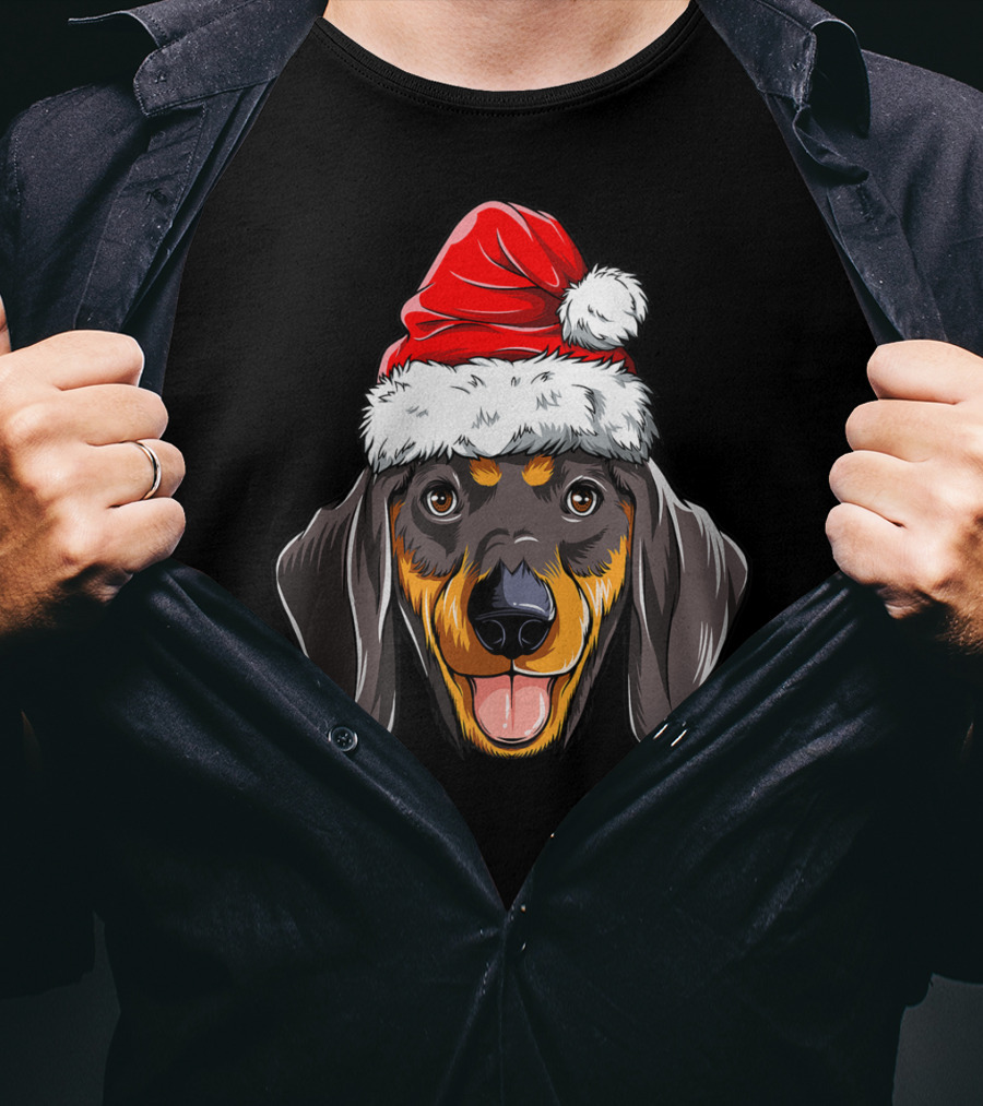 Dachshund Santa Christmas Kids Xmas Holiday Dog Cute Pup Festive Hat T-Shirt
