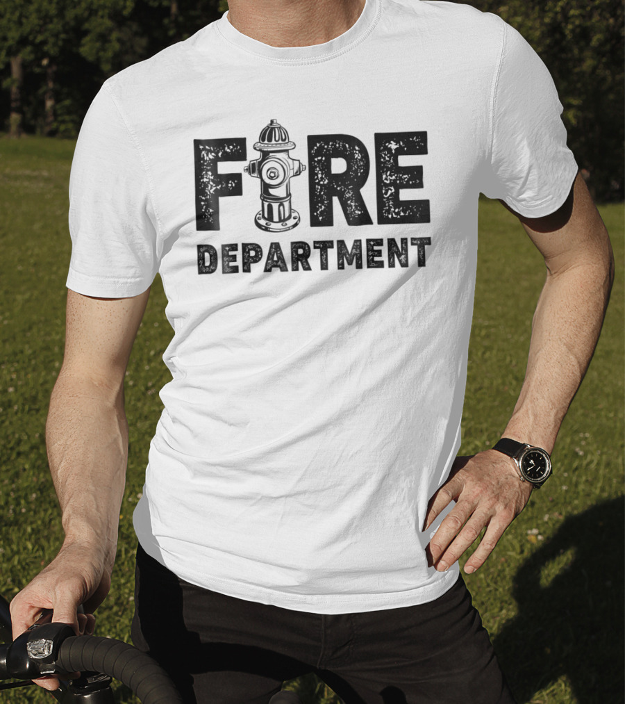 Fire Department Firefighter Thin Red Line Hydrant Typography T-Shirt
