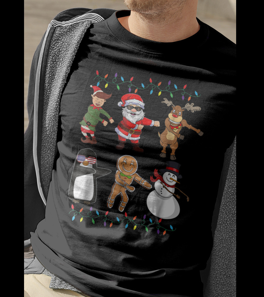 Floss Like A Boss Santa Elf Reindeer Penguin Gingerbread Snowman Christmas Lights T-Shirt