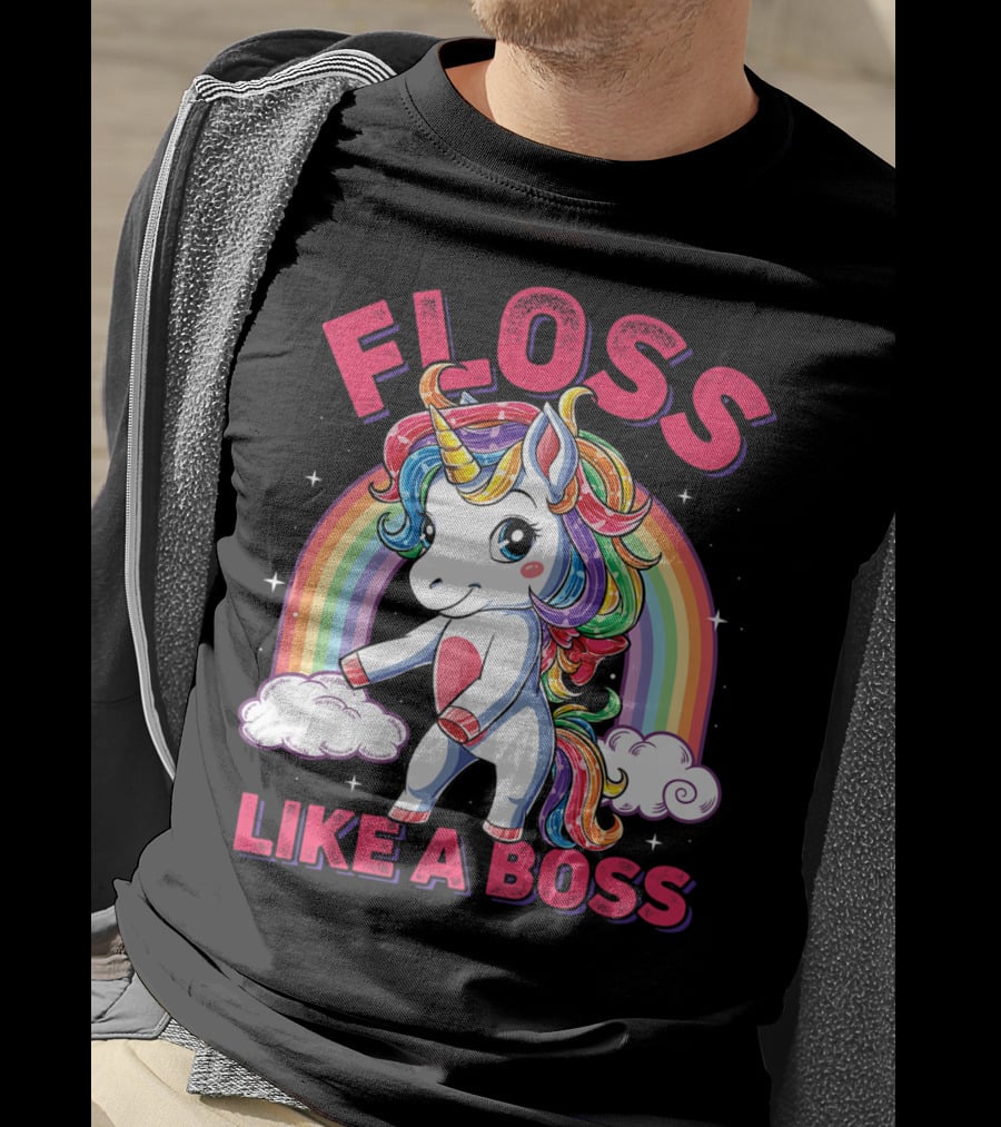 Floss Like A Boss Rainbow Unicorn Girls Squad T-Shirt