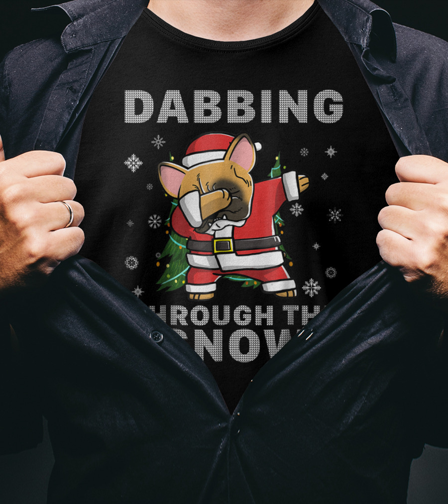 Dabbing Through The Snow French Bulldog Santa Christmas Frenchie T-Shirt