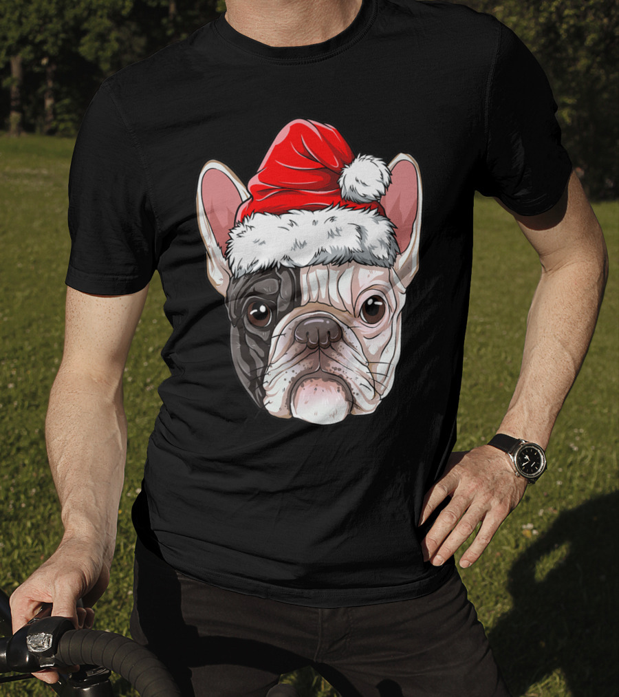 French Bulldog Wearing Santa Hat T-Shirt