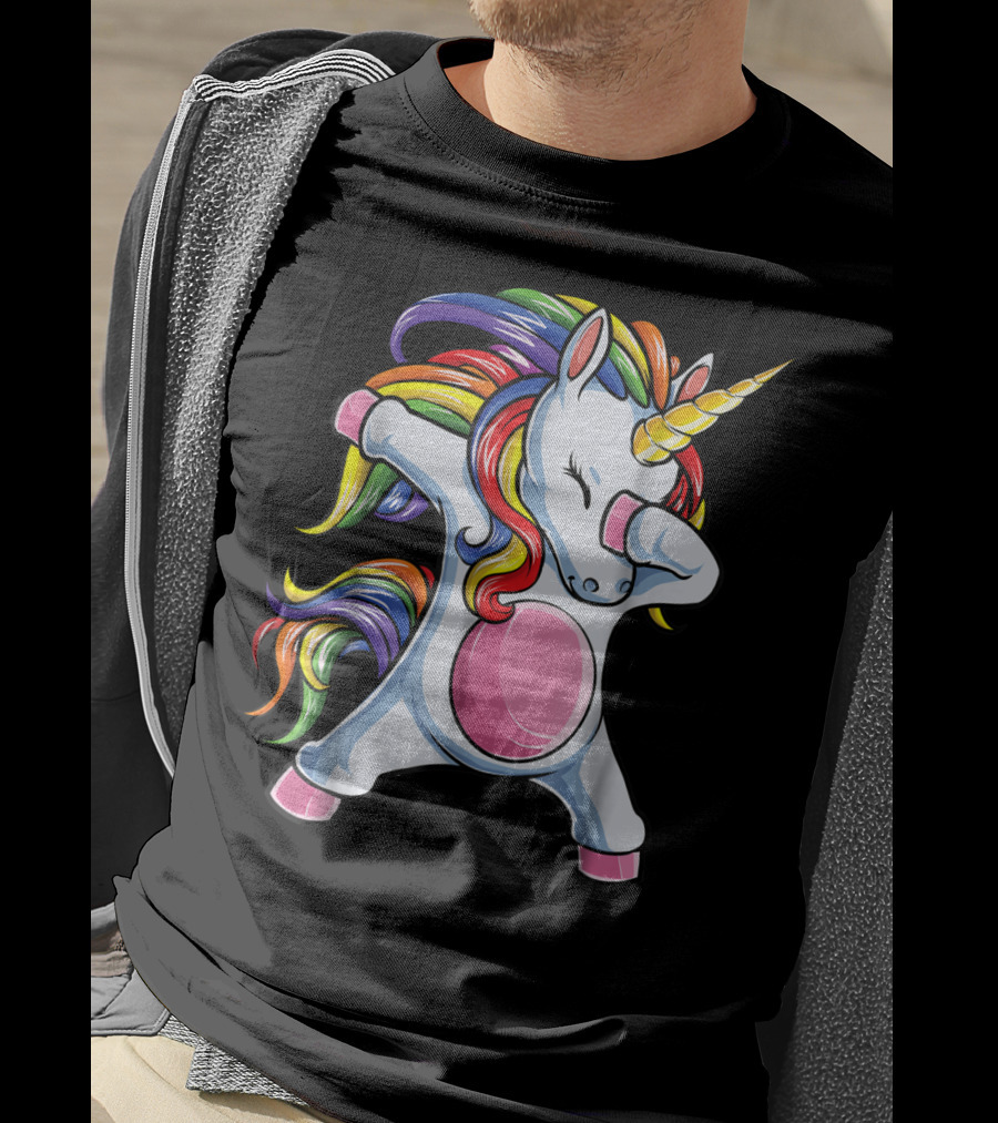 Dabbing Unicorn Kids Boys Girls Rainbow Colors T-Shirt