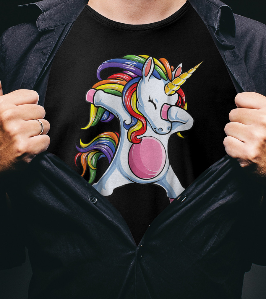 Dabbing Unicorn Kids Boys Girls Rainbow Colors T-Shirt